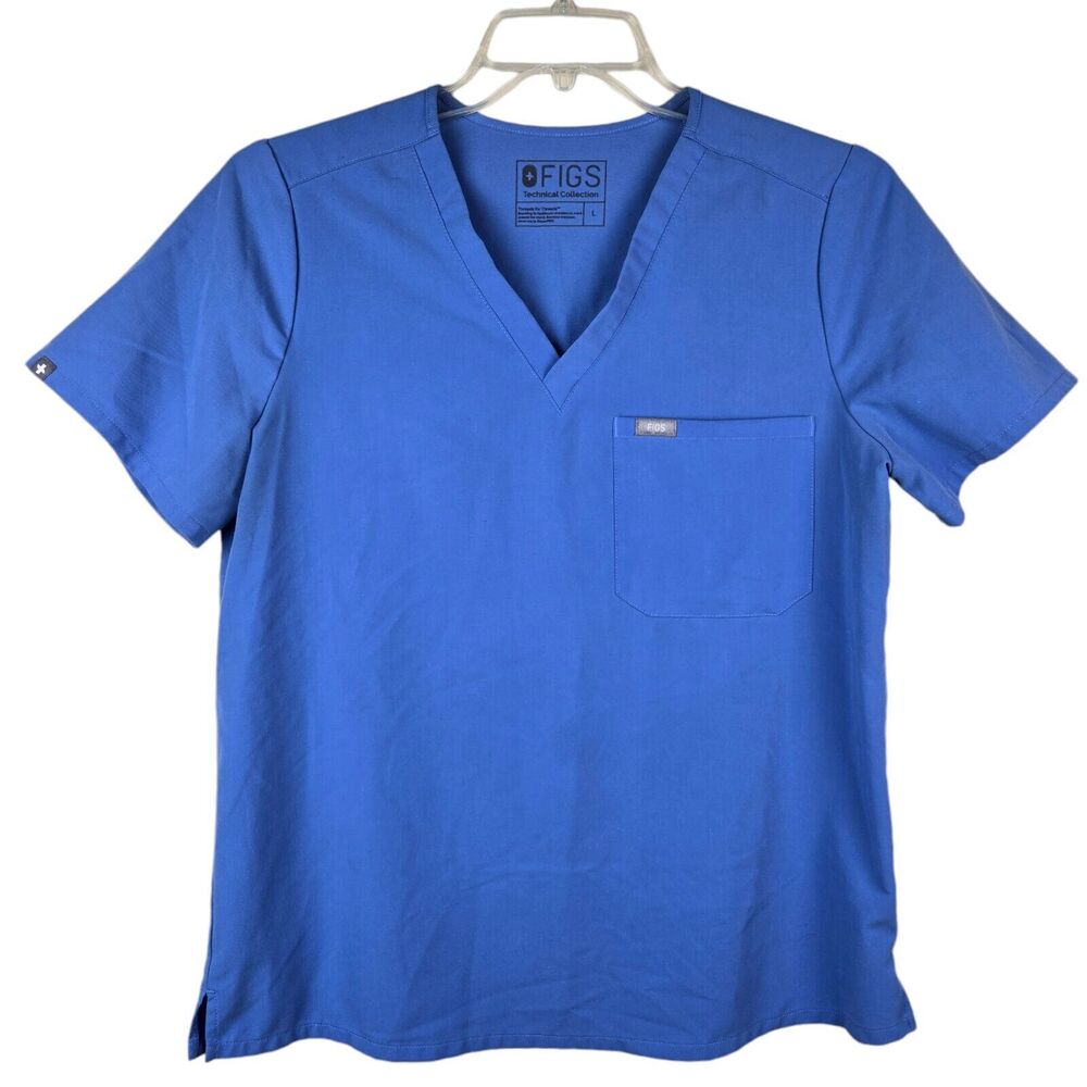 FIGS Catarina FW1000 Sz L Blue Short Sleeve One Pocket Medical Scrub Top